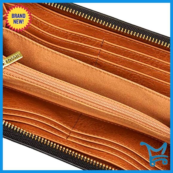 Leather RFID-Blocking Zip Clutch Wallet with Detachable Wristlet Strap